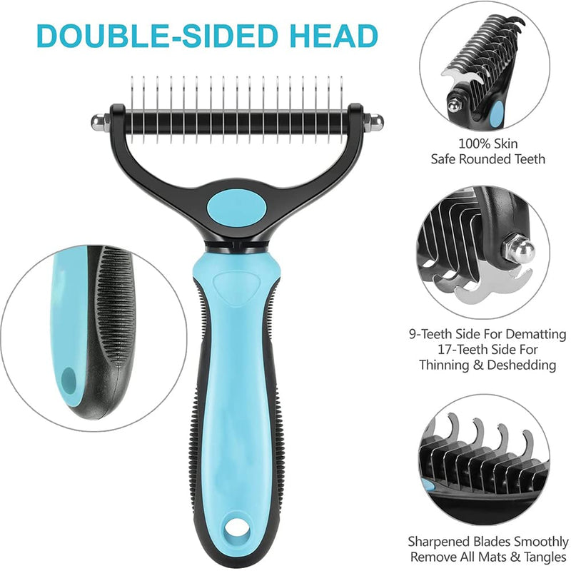VENUSDALI dog brush and cat brush, 2 in 1 undercoat brush against matting and undercoat, fur brush for long-haired short-haired dogs, cats, undercoat brush and de-matting comb blue - PawsPlanet Australia