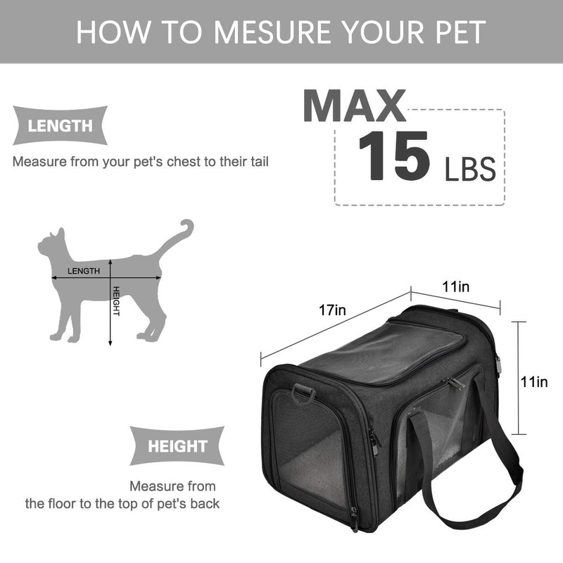 Qlf yuu Cat Carrier Dog Carrier Portable Pet Carrier, Soft Sided Cat Carrier Medium Small Airline Approved, Foldable Bunny Puppy Cat Carrier up to 15lbs, Cat Bag Carrier for Travel (Black, Medium) M Black - PawsPlanet Australia
