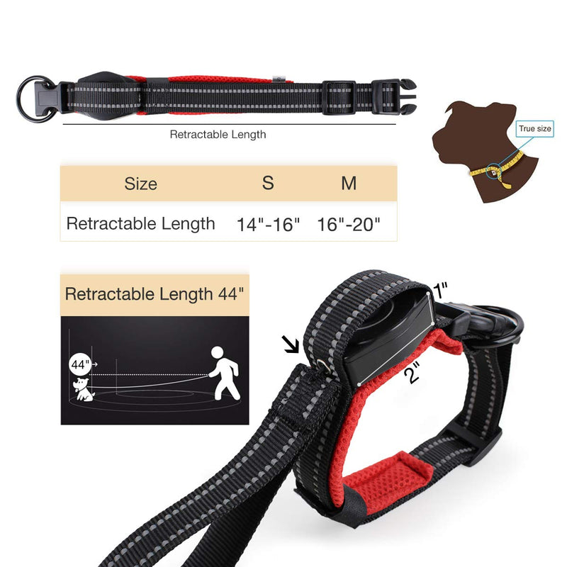 [Australia] - Namsan Pet Collar with Retractable Leash All in One Dog Leash with Collar for Medium and Small Dogs, Leash Length 44" Adjustable Red 