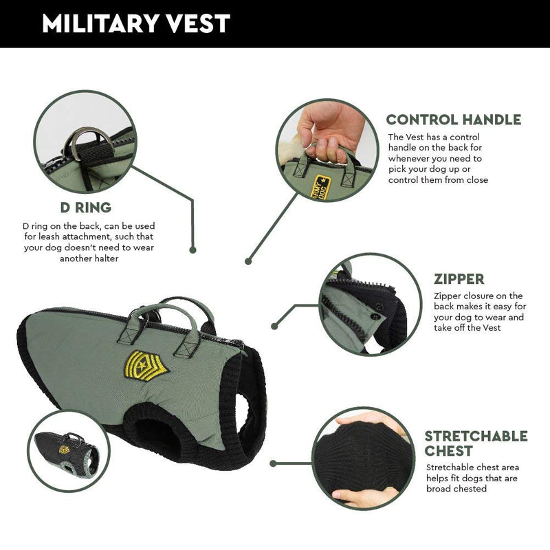 [Australia] - Gooby Military Dog Vest - Dog Jacket Coat with Lift Handle and D Ring Leash - Zipper Closure and Stretch Chest Small Dog Sweater- Dog Clothes for Small Dogs Girl or Boy for Indoor and Outdoor Use X-Small chest (~9.5") Black 