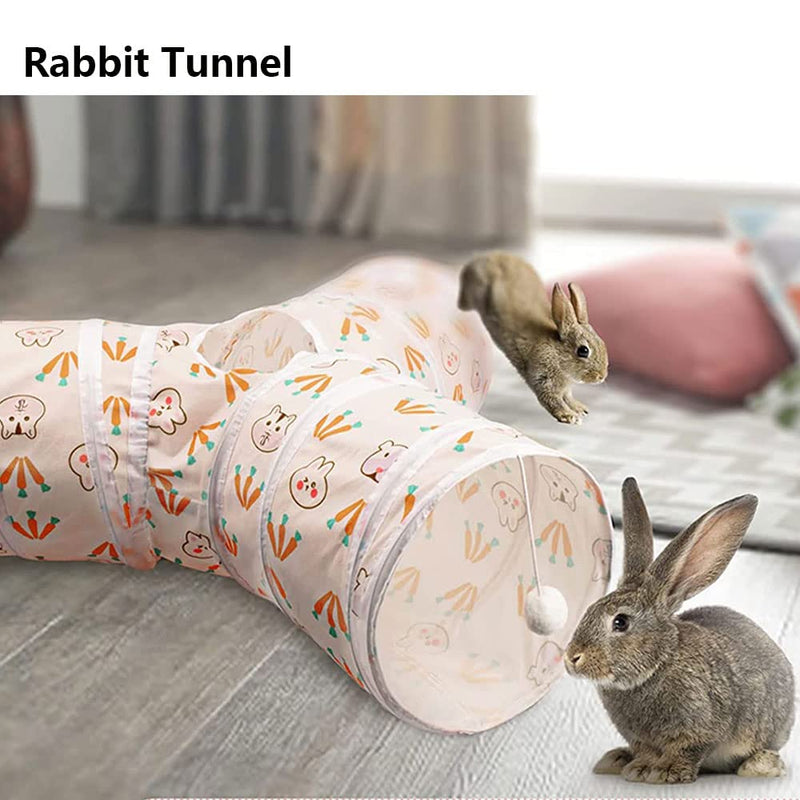 JWShang Bunny Tunnels & Tubes, Collapsible 3 Way Rabbit Tunnels and Hides, Small Animal Activity Tunnel Hideaway Toys for Rabbits, Bunny, Guinea Pig, Chinchillas, Ferret - PawsPlanet Australia