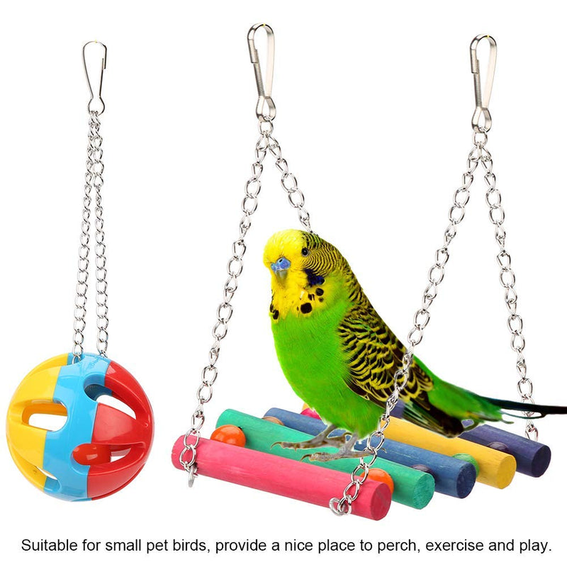 Fdit Wooden & Metal Pet Bird Swing Toy Bells Colorful Parrot Cage Hammock Hanging Toys 5pcs/Set - PawsPlanet Australia