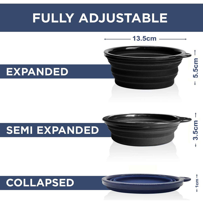 Collapsible Dog Bowl,2 Pack Silicone Dog Water Bowl Foldable Bowls Food Dishes for Puppy Pet Cat Outdoor Travel Hiking Camping Large 350ML Black/Blue - PawsPlanet Australia