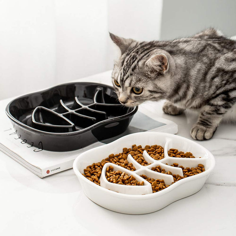 Black Ceramic Slow Feeder Dog Bowls Cat Bowl -Ceramic Fun Interactive Feeder Bloat Stop Cat Bowl Preventing Feeder Anti Gulping Healthy Eating Diet Pet Bowls Against Bloat, Indigestion and Obesity Black - PawsPlanet Australia