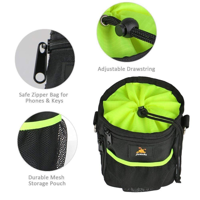 Furkicks Dog Treat Bag Built-In Poo Waste Bags Dispenser, Handy Drawstring Puppy Training Walking Pouch with Clip Waist Belt - PawsPlanet Australia