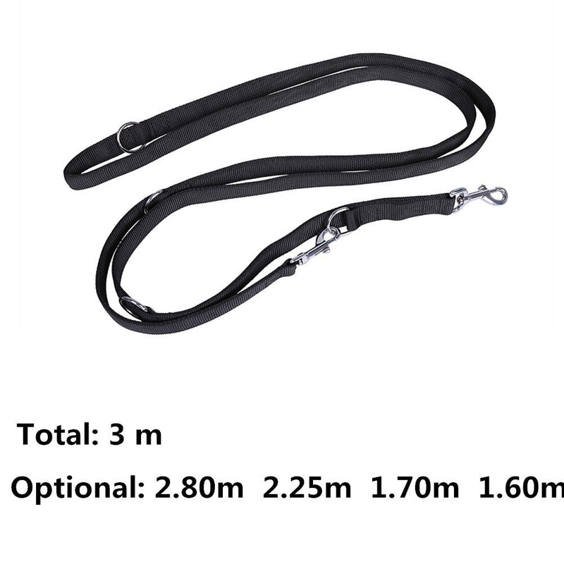 [Australia] - Dog Lead 10ft Long Dog leash Dog Training Line in Black Nylon with 5 Length Adjustment Options and Hook (1.6m-3.0m) Double Dog Leash Adjustable and Durable Strong Nylon Lead for Middle and Large Dogs 