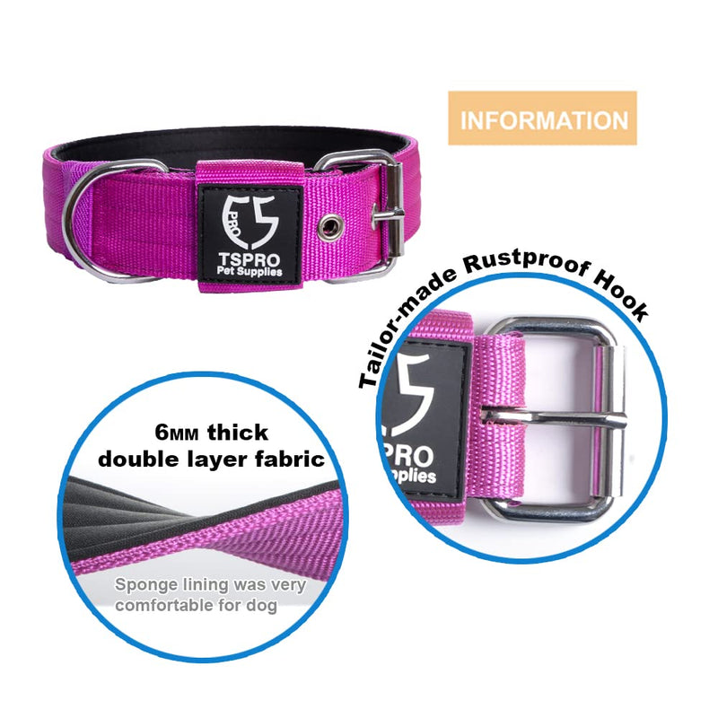 TSPRO Tactical Dog Collar, 3.8cm Wide, Military Grade, Strong Dog Collar, Thick Dog Collar, Heavy Duty Metal Buckle, Dog Collar Purple-M(Purple-M) Size M-(adjustable 44.5-52cm) - PawsPlanet Australia