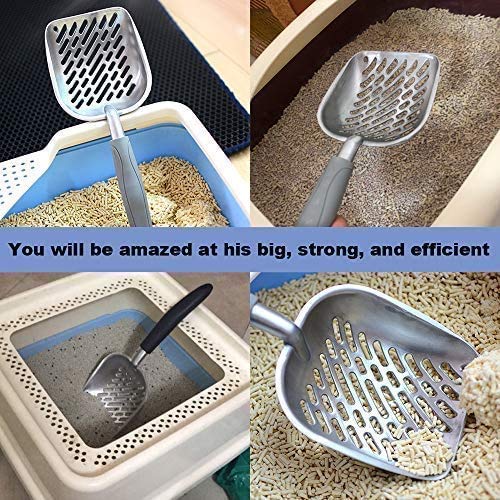 [Australia] - Litter Scoop,Cat Litter Scoope, Kitty Litter Scooper Large Metal with Holder Long Handle Small Holes Aluminum Deep Shovel Non-Stick Cat Accessories Supplies Box Blue 