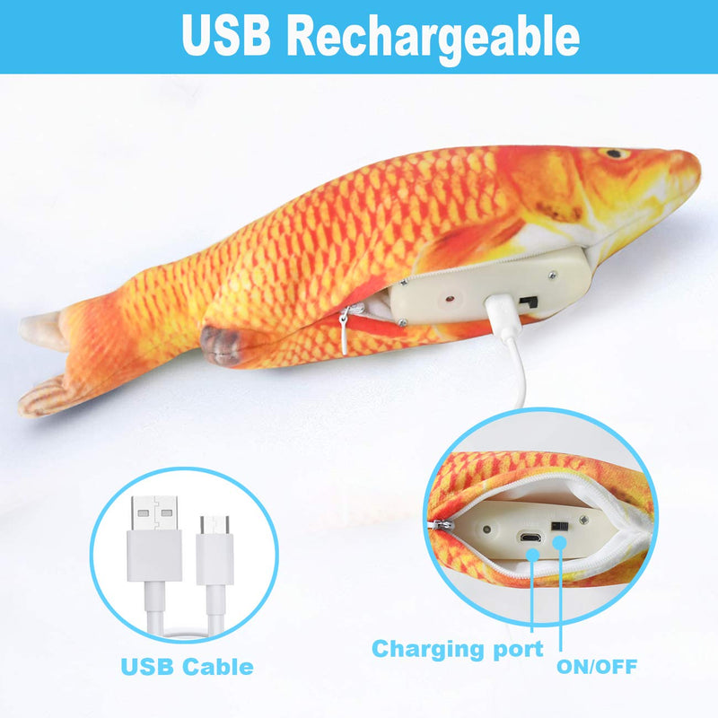 [Australia] - Malier Electric Fish Cat Toys, Realistic Plush Moving Fish Cat Toys, USB Rechargeable Flopping Kitten Toys, Wagging Catnip Toys, Interactive Cat Kicker Chew Toys Supplies for Cats Kitten Kitty (Carp) 