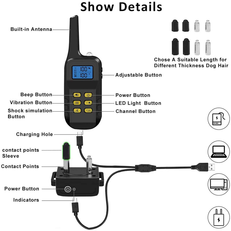 [Australia] - Dog Training Collar ,Shock Collars For Dogs With Remote For 2000Ft Range, 3 Modes Rechargeable Dog Shock Collar with LED Light, Adjustable Beep/Vibration/Shock Bark Collar for Small Medium Large Dog 