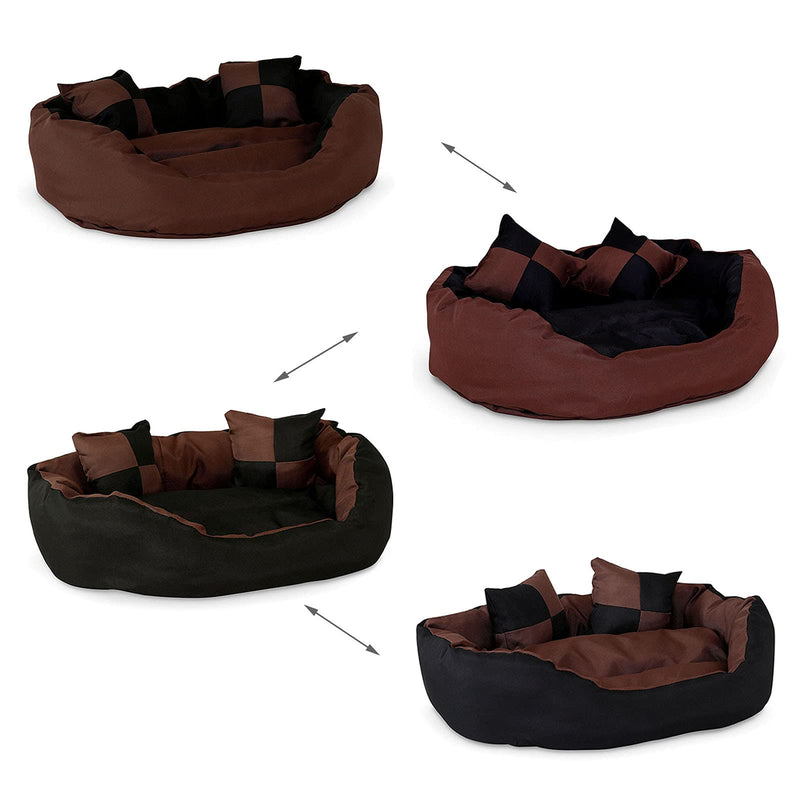 dibea Warm Basket Tearproof/Waterproof Cushion Dog/Cat Bed with Pillow, 65 x 50 x 20 cm, Black/Brown black / brown 65x50x20 cm - PawsPlanet Australia