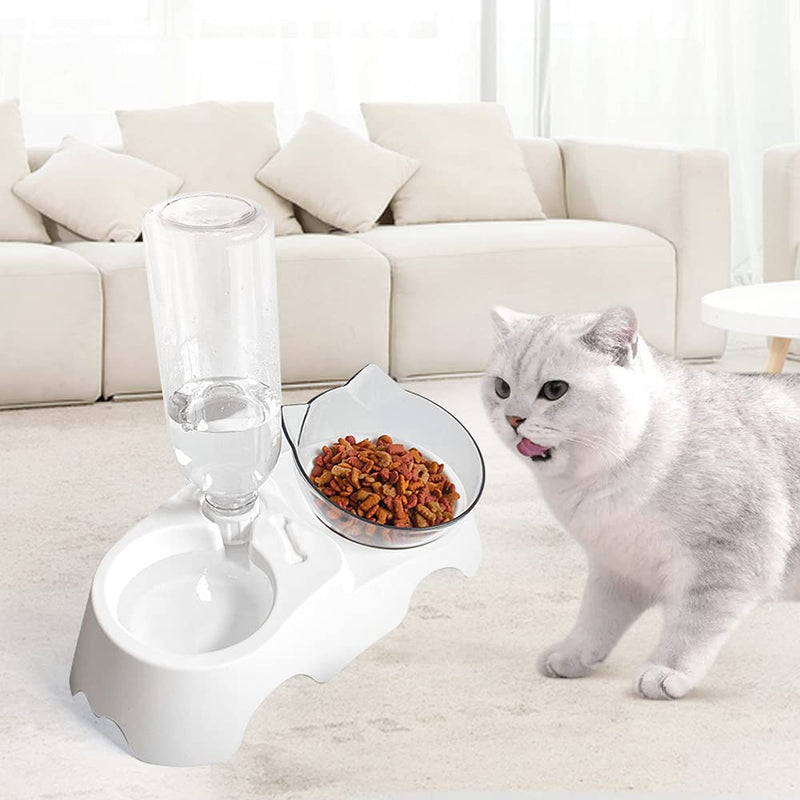 JASZSET Cat Food Bowls15°Adjustable Tilted Water and Food Bowl Set with Automatic Water Bottle for Small or Medium Size Dogs Cats - PawsPlanet Australia