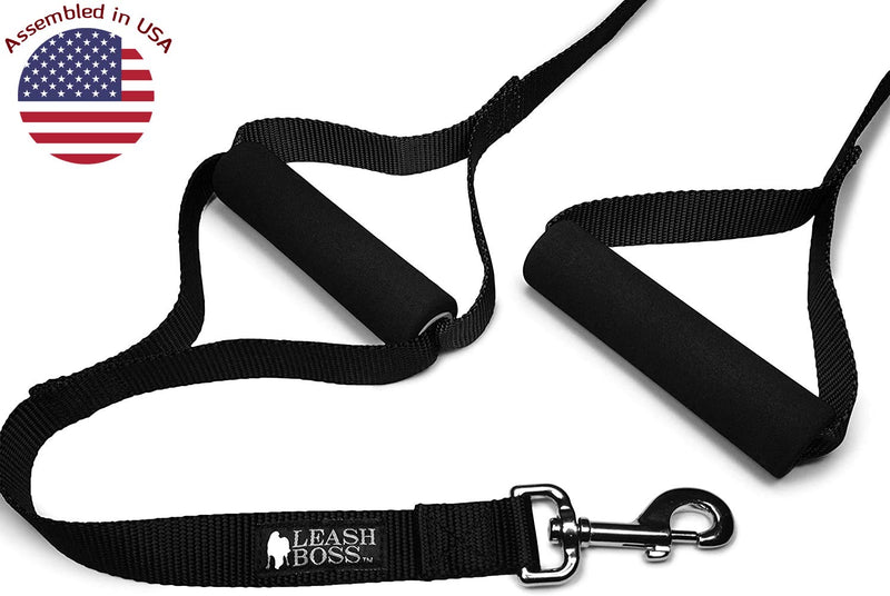 Leashboss Original - Heavy Duty Two Handle Dog Leash for Large Dogs - No Pull Double Handle Training Lead for Walking Big Dogs (Black) Black - PawsPlanet Australia