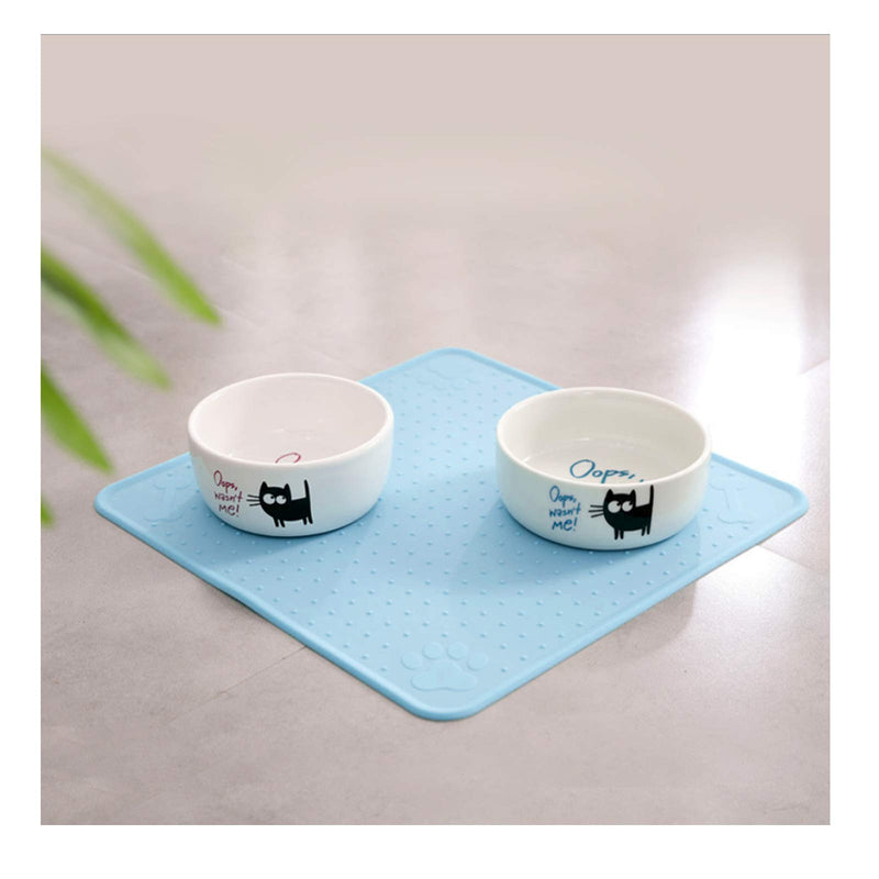 MKDcom Pet Placemat for Dog and Cat, 2 Pack Silicone Waterproof Dog Food Bowl Mats for Floors, Cat Feeding Mats Tray for Prevent Food and Water Overflow, 12.8 inches x 12.8 inches Blue - PawsPlanet Australia