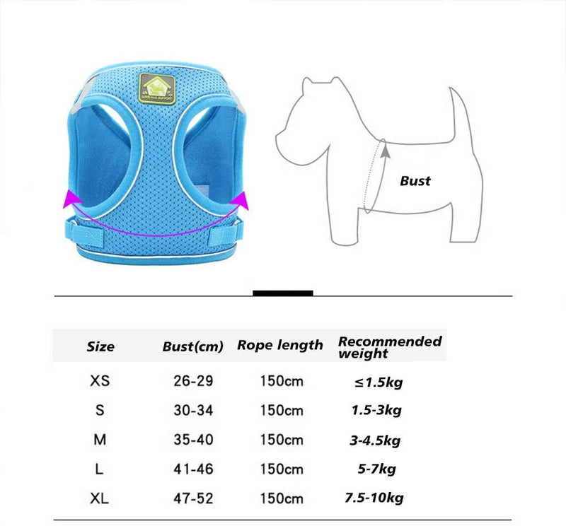 Puppy Dog harness with 1.5m leash, Reflective adjustable pet vest strap for puppy kitten, No pull safe harness for dog cat walking running training Breathable Chest Padded Escape proof M Blue - PawsPlanet Australia