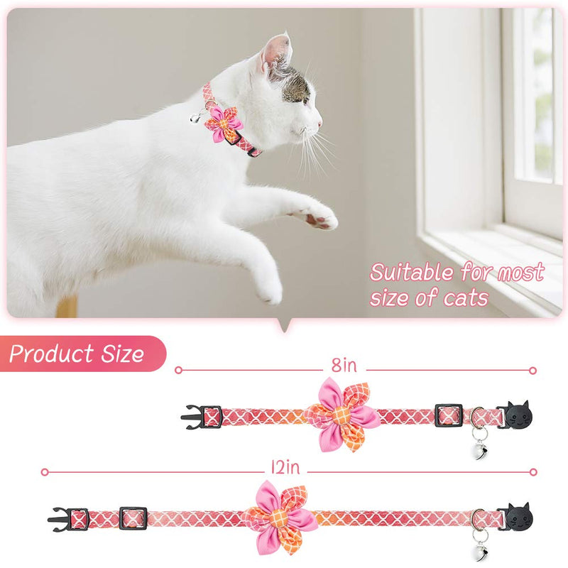 BINGPET Breakaway Cat Collar with Bells, 2 Pcs Adjustable Kitten Collars with Detachable Flower Accessories, Unique Gradient Pattern, Pink/Purple - PawsPlanet Australia