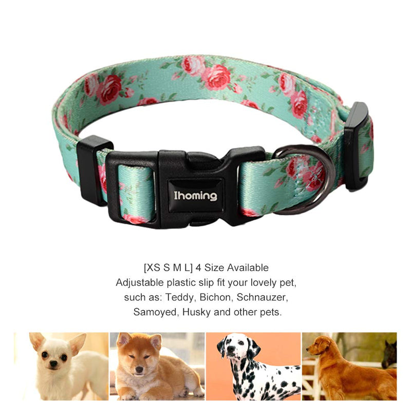 [Australia] - Ihoming Dog Collar and Leash Combo in Bohemia, Morocco, Floral and Dot Style Fit Small, Medium and Large Pet S-Up to 20 LBS Floral-Spring 