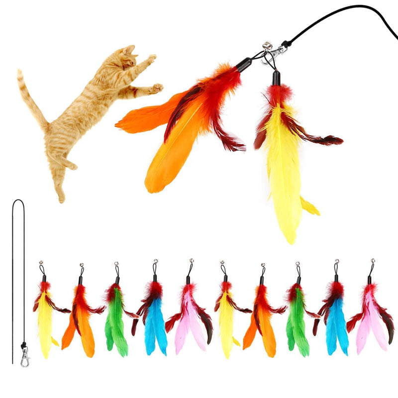 MeoHui Cat Wand Toys Refills, Cat Feather Toys Accessories, 10PCS Squiggly Worms Replacements and 1PC Replacement String for Cat Fishing Pole, Assorted Teaser Refills with Bell for Indoor Cats Kitten Feather Refills - PawsPlanet Australia
