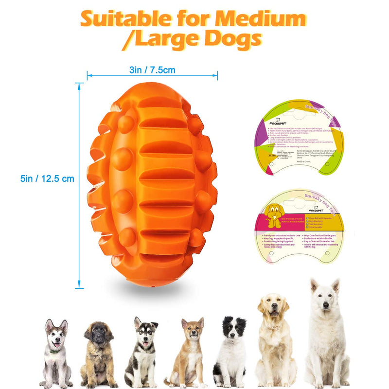 Focuspet Squeaky Dog Chew Toys for Aggressive Chewers, Indestructible Dog Toys Beef Flavor Rubber Toys for Relieve Boredom, Durable Interactive Rugby Chew Ball for Small/Medium/Large Dogs - PawsPlanet Australia