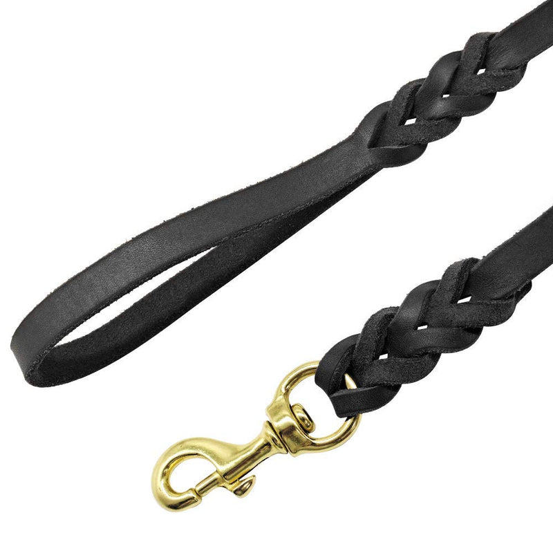 Beirui Leather Dog Leash - Training & Walking Braided Dog Leash - 3.6/4 / 5/6.5/8.5 Foot - Latigo Leather 1/2"*4' Black - PawsPlanet Australia