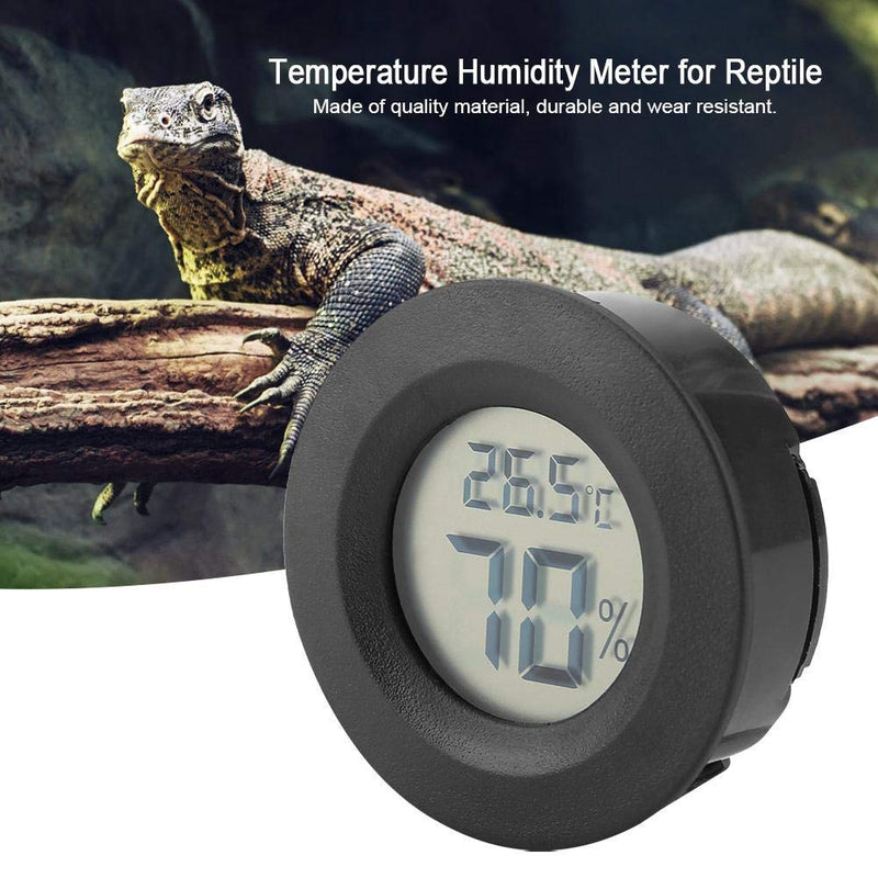 Pssopp Reptile Thermometer Hygrometer Round Shape Digital Temperature Humidity Gauge Meter for Reptile Incubator Aquarium Poultry Office Living Room (Black) Black - PawsPlanet Australia
