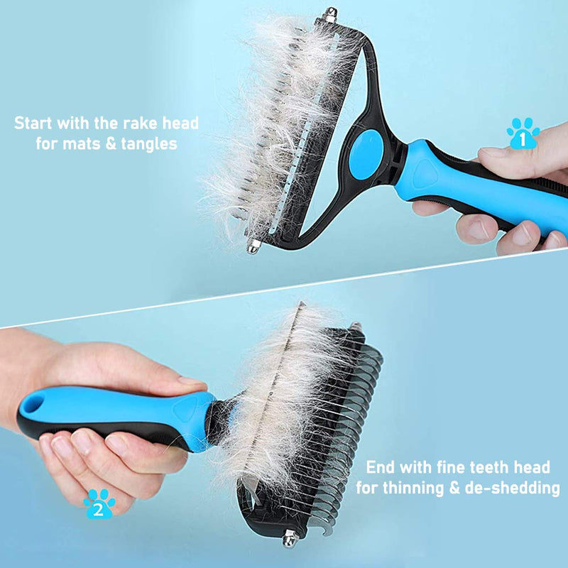 XLENTGEN Professional Deshedding Tool, 2 in 1 Dual Head De-matting Comb - Pet Grooming Brush for Long/Medium/Short Hair Dogs & Cats De-shedding, Removing Loose Undercoat & Tangles - PawsPlanet Australia