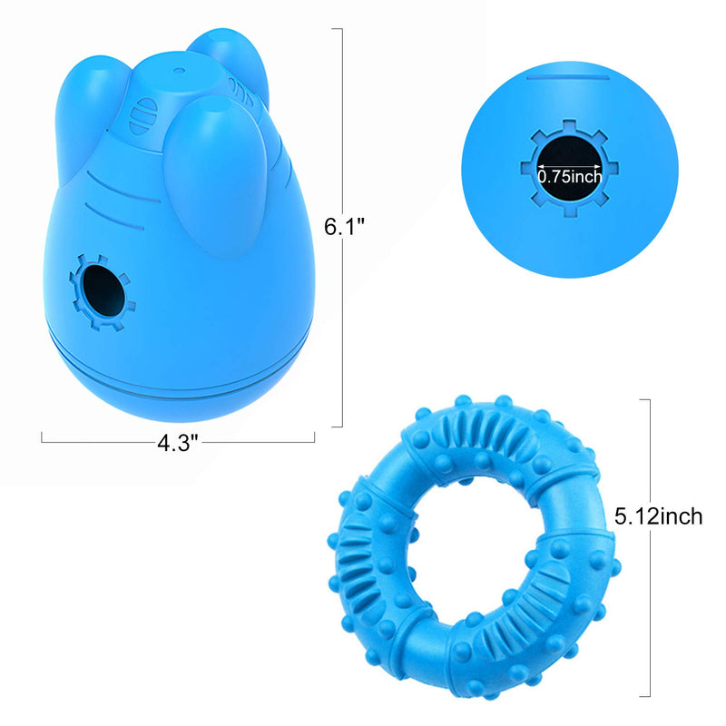 Topyuan Treat Dispensing Dog Toys Interactive Dog Chew Toy, Wobble Dog Puzzle Squeaky Dog Toys for Large Medium Dogs, Toughest Natural Rubber Dog Food Dispenser Dental Care, Training Toy … Blue+Blue A - PawsPlanet Australia