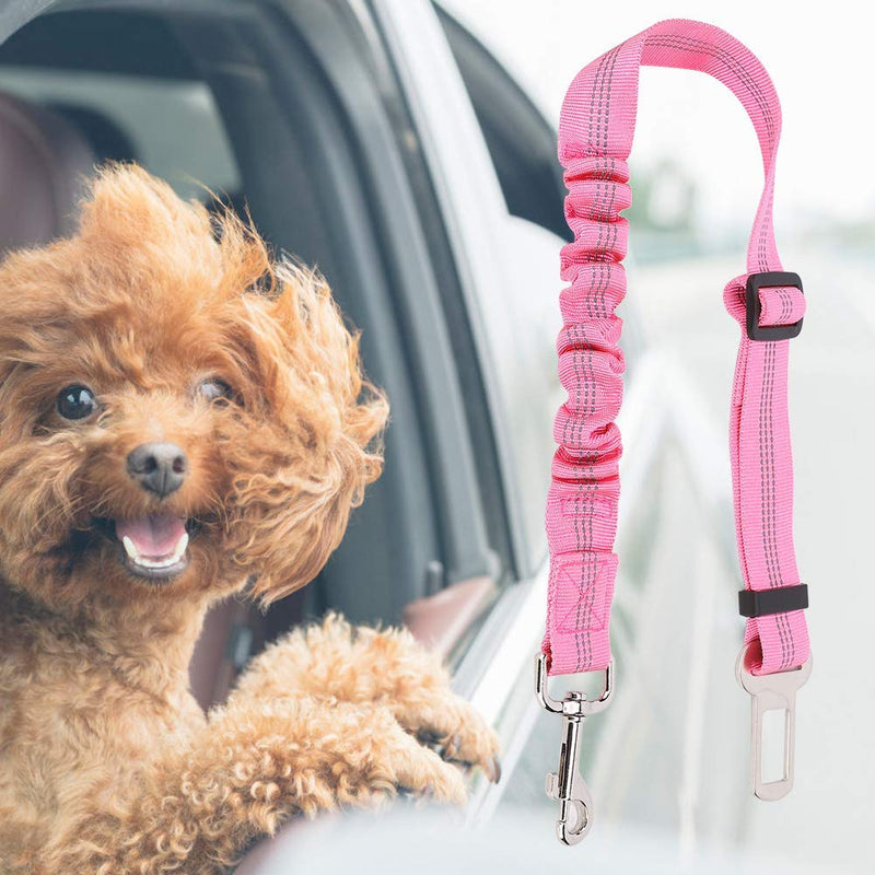 Dog SeatBelt Adjustable Dog Car Seatbelts Reflective Elastic Pet SeatBelt Harness Lead Leash Rope for Dogs Cats and Pets(Pink) Pink - PawsPlanet Australia