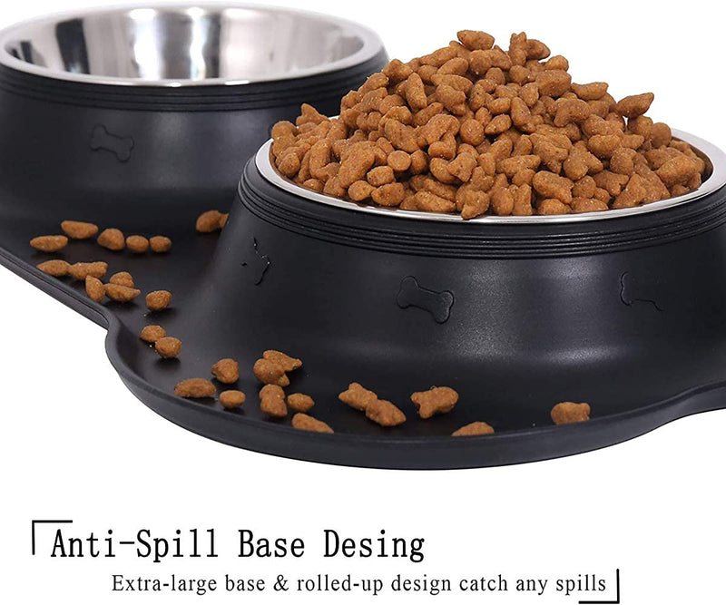 Louis Donné Dog and Cat Bowls Stainless Steel Water and Food Feeder, Removable Pet Bowls with Non Spill Skid Resistant Silicone Mat for Small to Large Dogs and Cats (400ml Each, Black) - PawsPlanet Australia