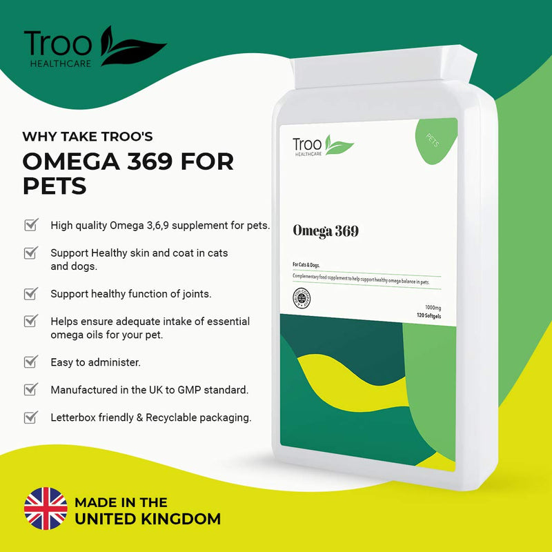 Omega 369 Pet Perfect Omega Fish Oil - for Dogs and Cats - 1000mg 120 Capsules | Daily Omega 3 6 9 Supplement for Pets | UK Manufactured to GMP Standards - PawsPlanet Australia