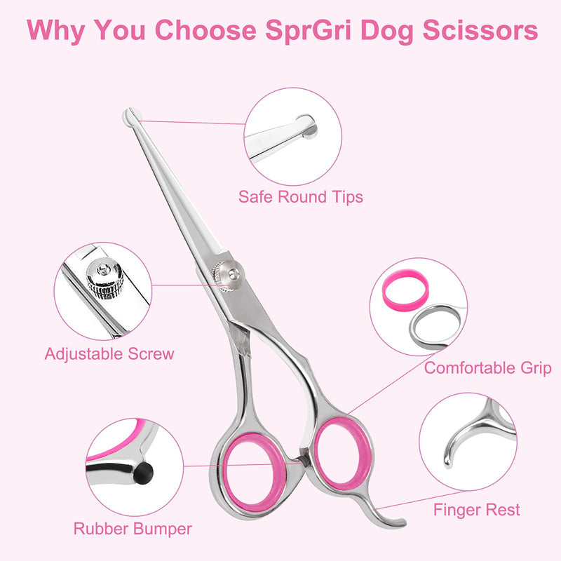 Dog Grooming Scissors with Safety Round Tips, SprGri 5 in 1 Professional Stainless Steel Heavy Duty Pet Grooming Scissors Kit for Dogs, Cats and Other Animals - PawsPlanet Australia