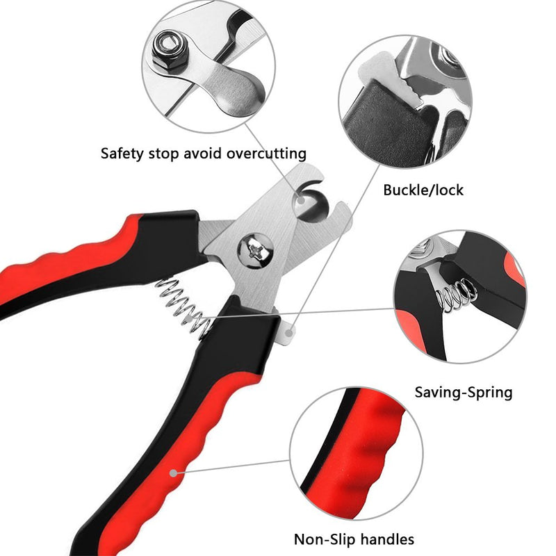 PIPITAO Professional Pet Nail Clippers Dog Claw Trimmers with Free Nail File,Protective Guard,Safety Lock and Non-Slip Handles,Suitable for Dogs,Cats and Small Animals Grooming(X-Large,Red) X-Large Red - PawsPlanet Australia