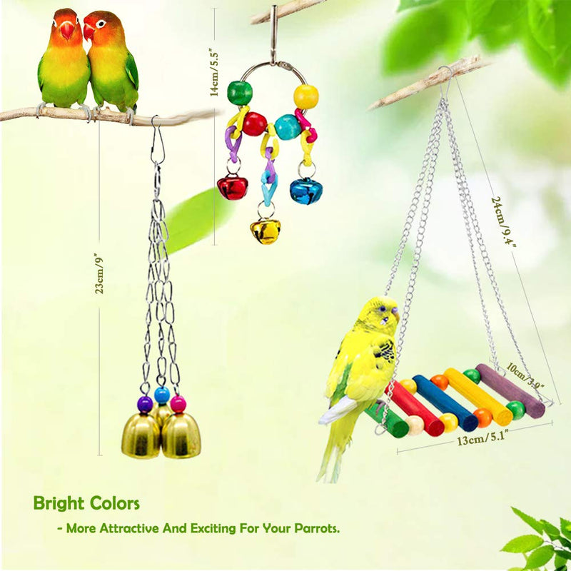 MERYSAN 8Pcs Bird Parrot Toys, Hanging Swing Chewing Perches with Bells Parrot Finch Toys, Hanging Cage Hammock Ladder Bell Toys for Small Parakeets Cockatiels, Conures, Macaws, Love Birds, Finches - PawsPlanet Australia