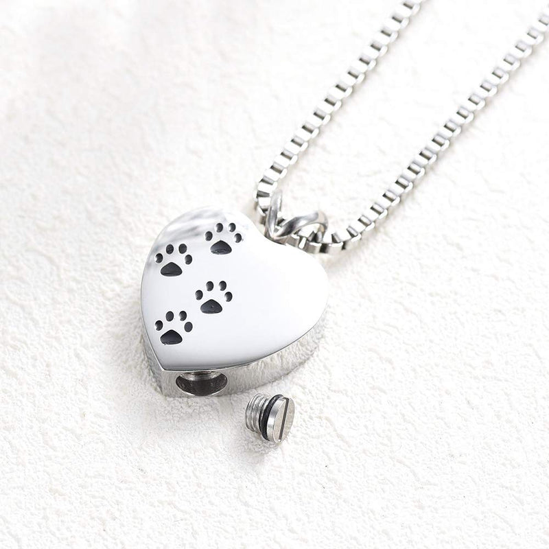 [Australia] - XSMZB Always in My Heart Cremation Jewelry for Ashes Pet Paw Print Pendant Locket Stainless Steel Holder Ashes Keepsake Memorial Urn Necklace Silver 