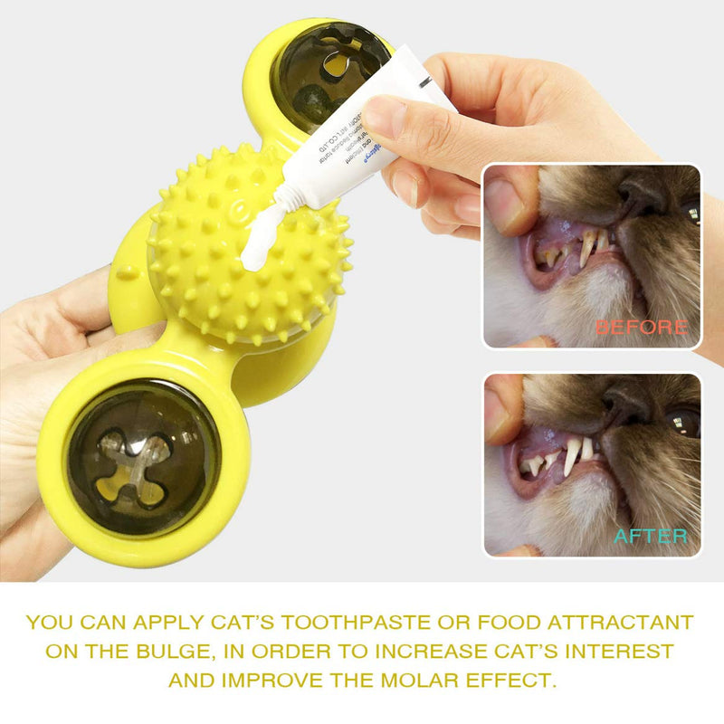 [Australia] - tiitc Windmill Cat Toys, Interactive Cat Toys for Indoor Cats, Multifunctional Self Groomer Best Cat Chew Toy with Catnip Toy Balls Light Cats Ball, Turnable Spinner Cat Toy with Suction Cup Yellow 