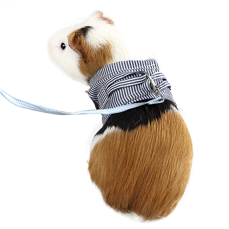 FakeFace Guinea Pigs Safety Harness Soft Adjustable Stripe Pet Outdoor Walking Harness Vest Lead Rope for Rats Hamster Hedgehogs Ferrets Squirrels Small Animal Pet Training or Walking Blue - PawsPlanet Australia