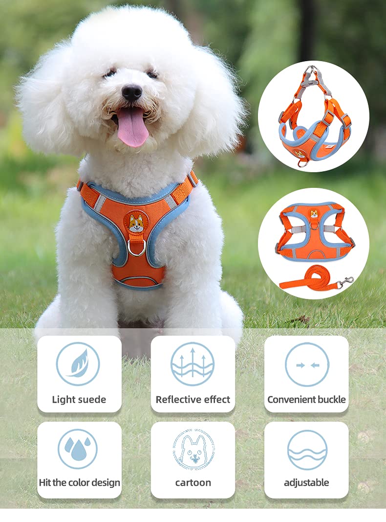 New Reflective Dog Harness for Small Dogs,Soft Suede Puppy Harness and Leash Set,Escape Proof Small Dog and Cat Harness,Step-in Dog Vest Harness for Extra Small,Medium Dogs,Breathable Dog Rope S - PawsPlanet Australia