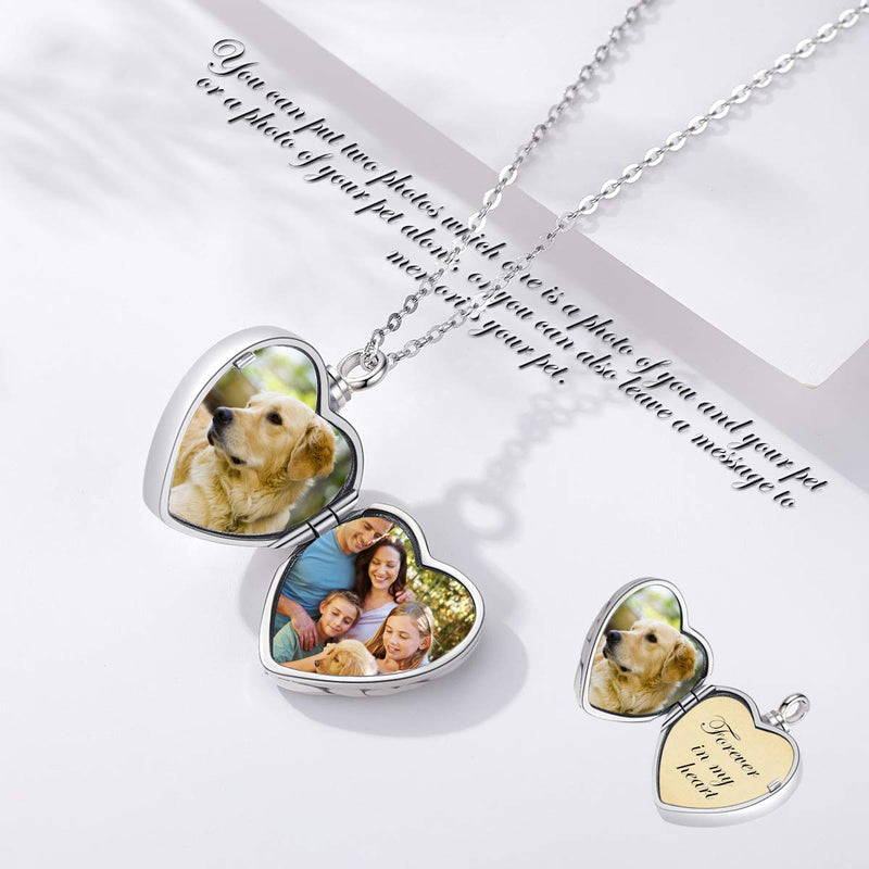 Eusense Sterling Silver Pet Cremation Jewelry Pet Urn Necklace for Dogs Cats Ashes Keepsake Paw Heart Locket Necklace That Holds Pictures - PawsPlanet Australia