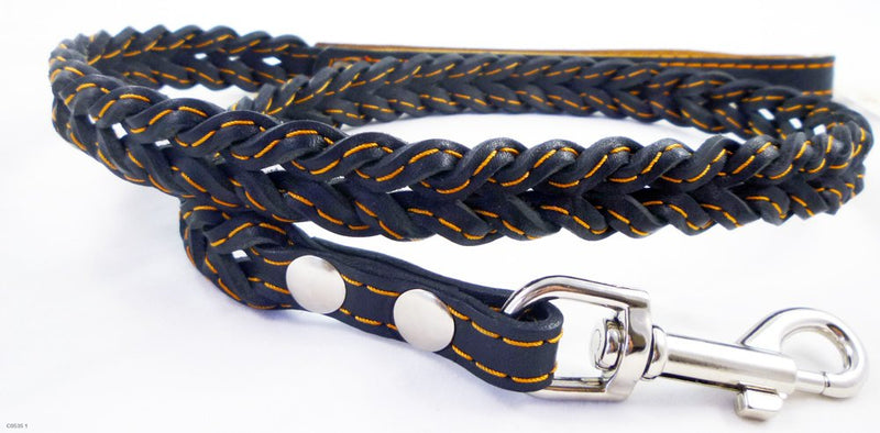 [Australia] - Genuine Leather Braided Dog Leash 4 Ft Long 3/4" Wide Black 