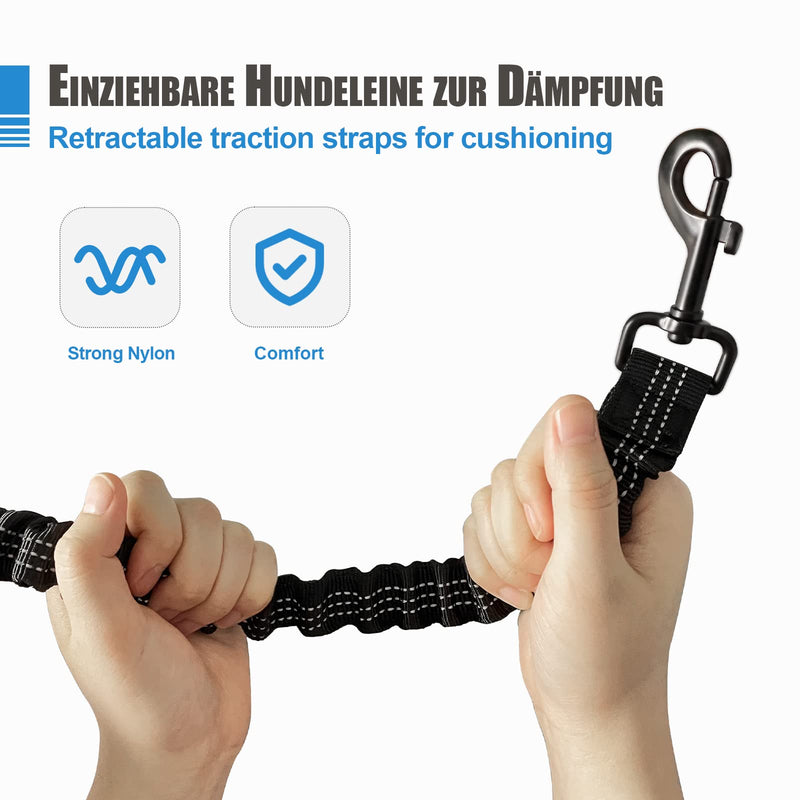Snocyo jogging leash for dogs, jogging dog leash for medium and large dogs, elastic and reflective dog leash, retractable leash with double handle and waist belt for one dog, black and blue - PawsPlanet Australia