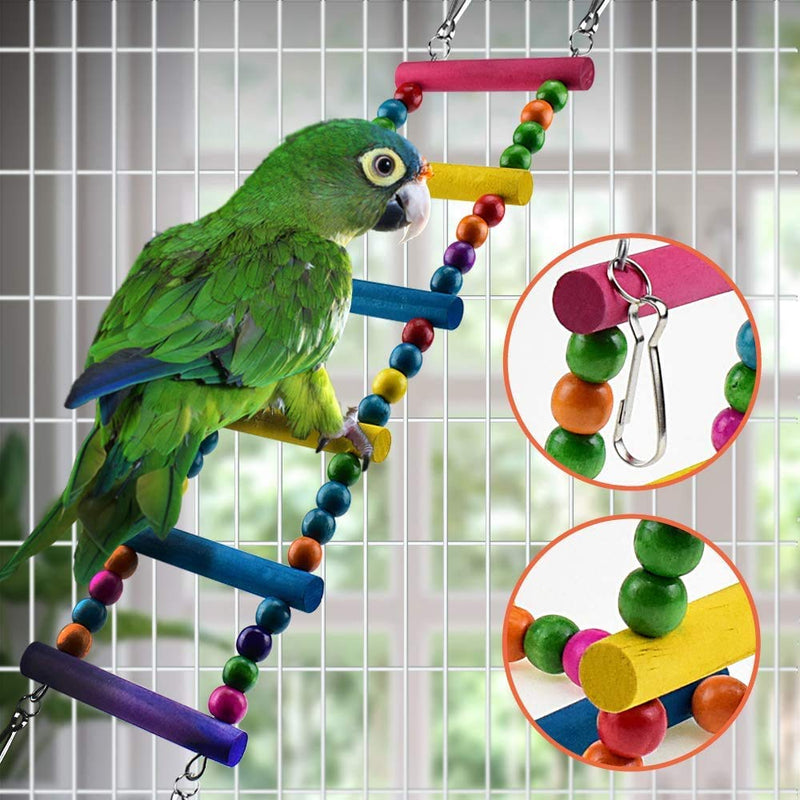 123 Life Bird Parrot Toys Pet Bird Toys Wooden Hanging Stand Ladder Bird Swing Chewing Toys Hanging Bell Pet Bird Cage Hammock Swing Toy Parakeets Cockatiels Conures Macaws Love Birds Finches 6PCS - PawsPlanet Australia