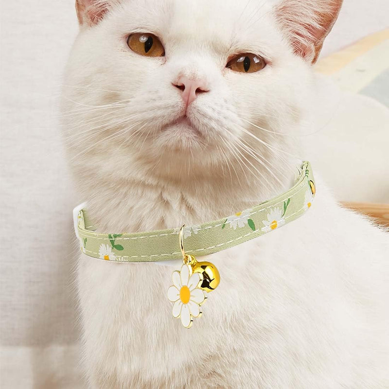 JOCXZI 2 Pack Cotton Breakaway Cat Collar with Bell- Yellow&Green Flowers Pendant Cute Cat Collar Kitten Collar,Ideal for Girl Cats Boy Cats,Soft and Adjustable for Small Medium Dogs - PawsPlanet Australia