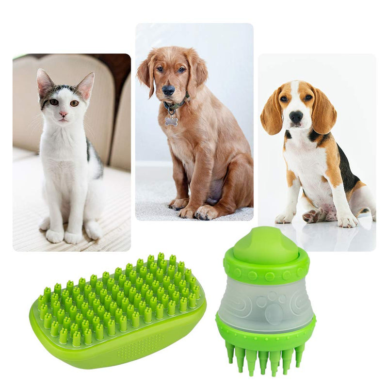 YuCool Pet Dog Cat Bath Massage Brush Comb, Shedding Hair Remover with Catching Screen and Shampoo Dispenser Silicone Bristle for Long and Short Hair Medium Large Pets Shampooing and Shower-Green - PawsPlanet Australia