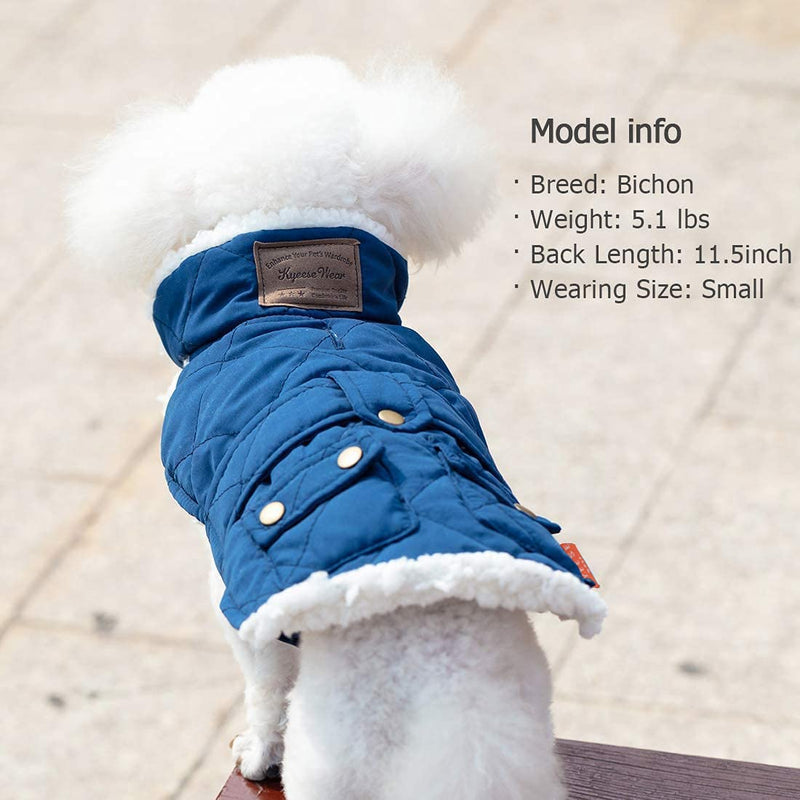 KYEESE Dog Jacket for Dogs Winter Windproof Fleece Lined Dog Vest Cold Weather Coats with Leash Hole Small Blue - PawsPlanet Australia