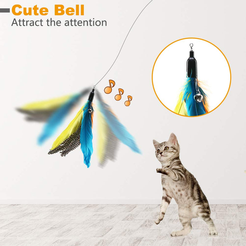 BINGPET Cat Feather Toys Replacement - 12 Pack Cat Interactive Toys for Indoor Cats, Multi Teaser Toys Refills with Bells for Cat Wands, Assorted Feathers and Soft Furry Tail - PawsPlanet Australia