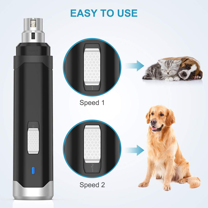 [Australia] - oneisall Dog Nail Grinder - Upgraded 2 Speed Quiet USB Rechargeable Professional Pet Nail Trimmer Paws Grooming & Smoothing Claw Care for Small Medium Large Dogs & Cats Black 