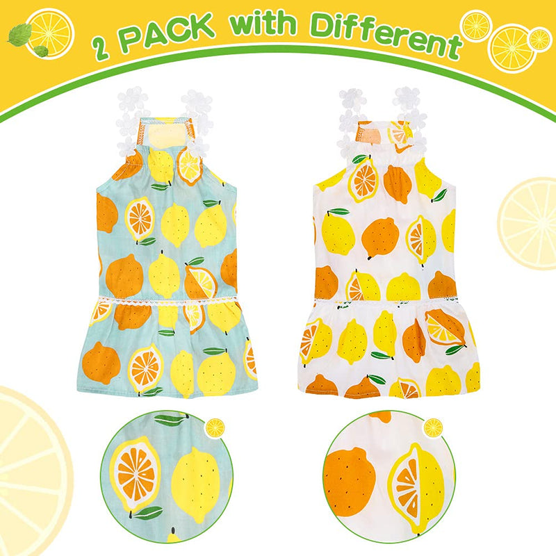 PUPTECK 2 Pack Summer Pet Dresses for Small Medium Dogs Girl, Hawaiian Dog Clothes with Cute Fashion Lemon Pattern - Soft and Lightweight Fabric, Bright S:Back: 11.5in Chest: 16in Neck: 11.5in - PawsPlanet Australia