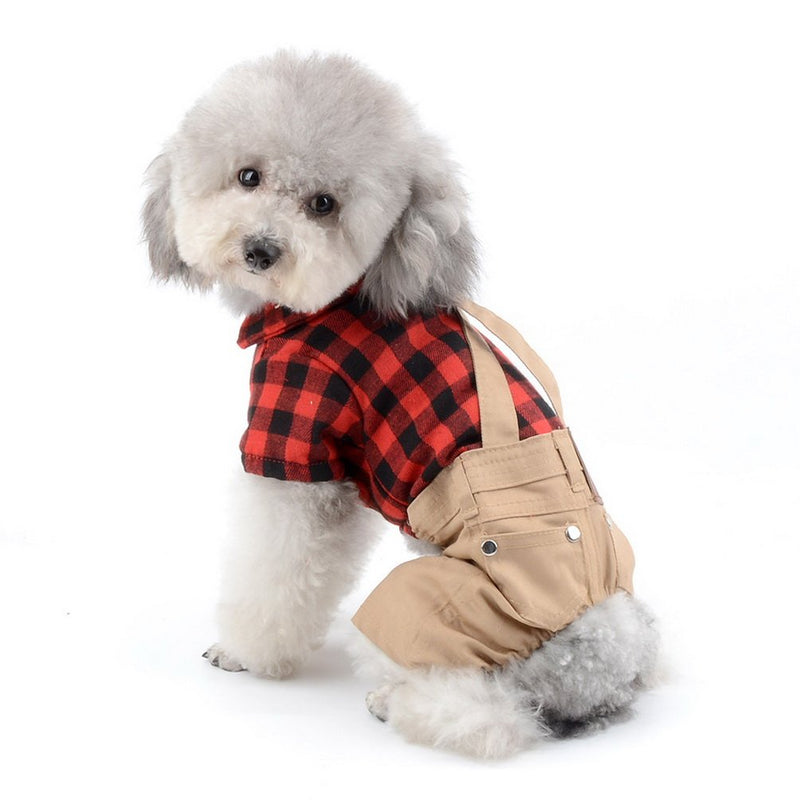 [Australia] - SELMAI Dog Overall Pet Clothes for Small Dog Red Plaid Button Down with Khaki Bib Pants Outfits Soft Breathable Onesies Jumpsuit for Puppy Boys Cat Apparel for Walking Outdoor Spring Autumn XL 