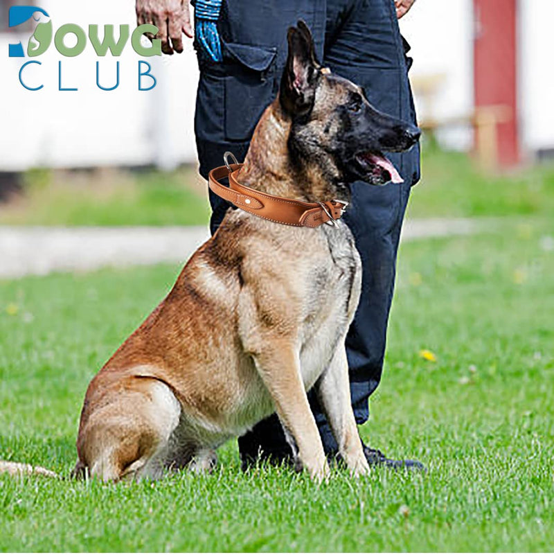 DowgClub | Genuine Leather Heavy Duty Tactical Dog Collar with Handle | Saddle Grade, Full Grain, Heavy Duty | Comfortable, Padded, Strong | Best for Medium, Large & X-Large Breeds M (Fit Neck Size 14.5"-18.5") Black - PawsPlanet Australia