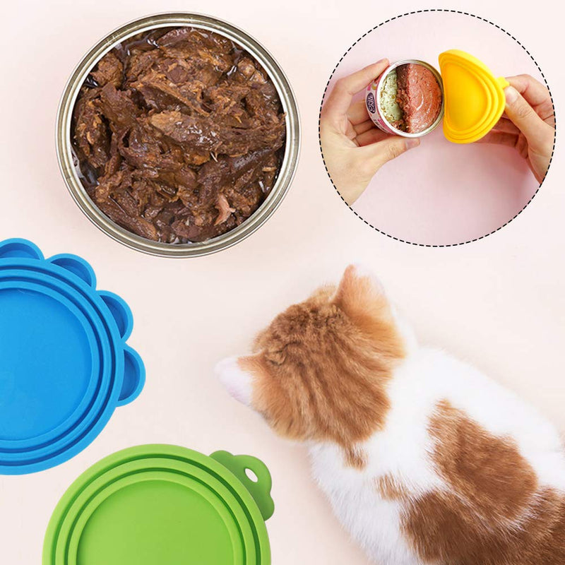 FineGood 4 Pack Silicone Pet Can Cover with Spoon, Food Grade Silicone Pet Can Lid Universal Food Cover for Dog Cat Can Food- Red, Blue, Yellow, Green - PawsPlanet Australia